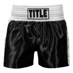 TITLE Boxing Professional Women’s Satin Striped Boxing Trunks -boxing supplies store TPBTW2 BK WH 2
