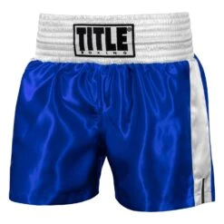 TITLE Boxing Professional Women’s Satin Striped Boxing Trunks -boxing supplies store TPBTW2 BL WH 1