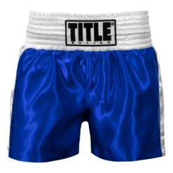 TITLE Boxing Professional Women’s Satin Striped Boxing Trunks -boxing supplies store TPBTW2 BL WH 2