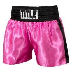 TITLE Boxing Professional Women’s Satin Striped Boxing Trunks -boxing supplies store TPBTW2 PK BK 1