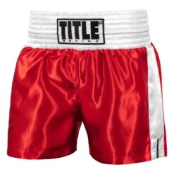 TITLE Boxing Professional Women’s Satin Striped Boxing Trunks -boxing supplies store TPBTW2 RD WH 1