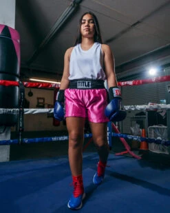 TITLE Boxing Professional Women’s Satin Striped Boxing Trunks -boxing supplies store TPBTW2PK 1