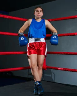 TITLE Boxing Professional Women’s Satin Striped Boxing Trunks -boxing supplies store TPBTW2RD 1