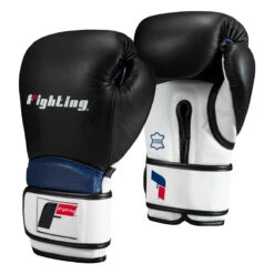 Fighting Ferocity Leather Training Gloves -boxing supplies store ftgtg bk wh bl 2 2